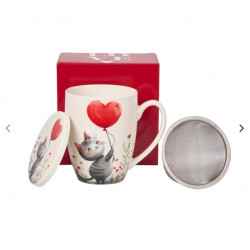 Kubek porcelanowy z metal. zaparza. KOT Z BALONEM 0,36l