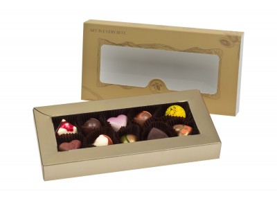 OXALIS Chocolate - BOMBONIERKA 10 pralin - złota - 89 g Zdjęcie 2 z 3