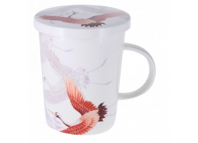 Kubek porcelanowy ŻURAW i pokrywką 0,3l - biały - bez zaparzacza!