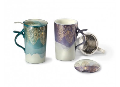 Kubek new bone china GOLDEN LEAF 0,4 l - fioletowy Zdjęcie 2 z 2